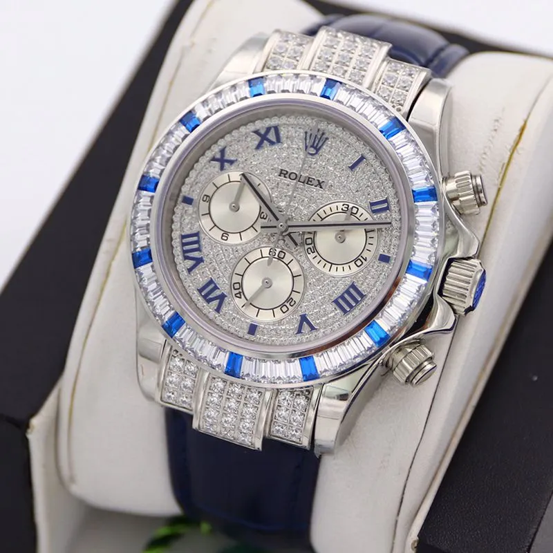 Rolextop-tiersuper watch Daytona series pavé 116599 starry blue diamond men's watch back cover