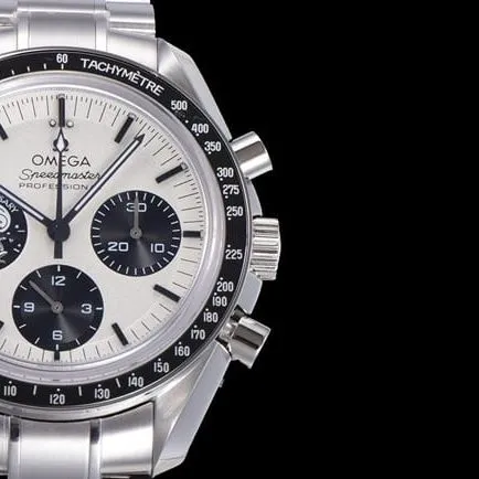 Top watch Omega men's white dial steel strap Snoopy series automatic mechanical watch front view