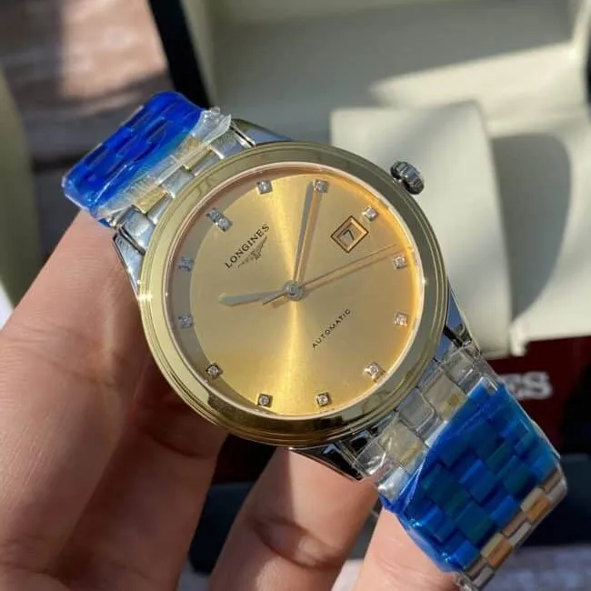 Longines18K indirect military flag series real diamond century classic men's watch side view