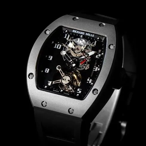 JB factory top-tier watch Richard Mille men's black dialrubber strapautomatic movementtourbillon watch front view