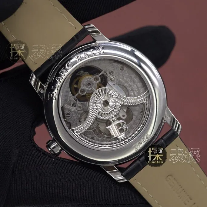 YS factory Blancpain1:1replica watch white dialchronographtourbillon black leather braceletmovement picture