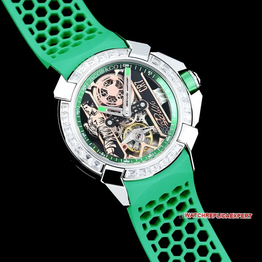 TW factory Czech Leopard C Ronaldo CR7 jointly customized diamond bezel green rubber style braceletlive photos