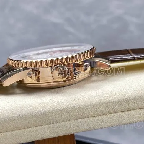 collectible watch aviation chronographBLS factory Breitlingrose goldwhite dialleather strap caseback live photo