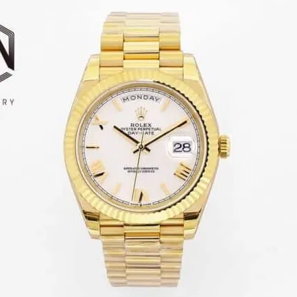 top-tier replicaRolexday displayDatejust 18K gold white dial men's mechanical watch front view