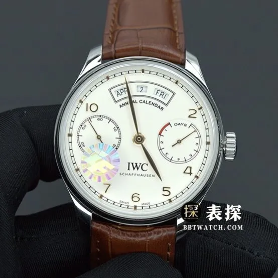 ZF FactoryIWC Portuguese watch men's annual calendar white dialleather strap model pictures and prices caseback live photo