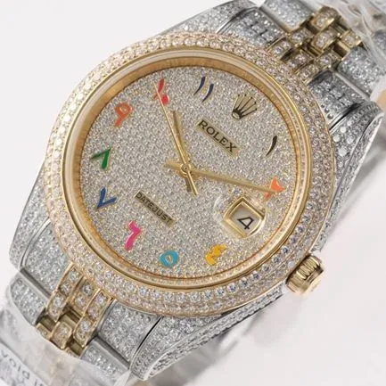 TW factory top-tier replicaRolex men's white dialsteel bracelet full diamond Datejust series 18k gold automatic movement watch back cover picture