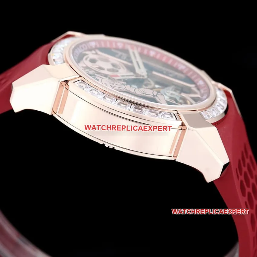 TW factory Czech Leopard top-tier high-quality C Ronaldo CR7 co-branded customized diamond bezel red rubber caseback live photo