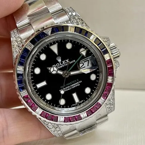 Rolextop-tier watch men's black dialsteel bracelet Rainbow Di mechanical watch front view