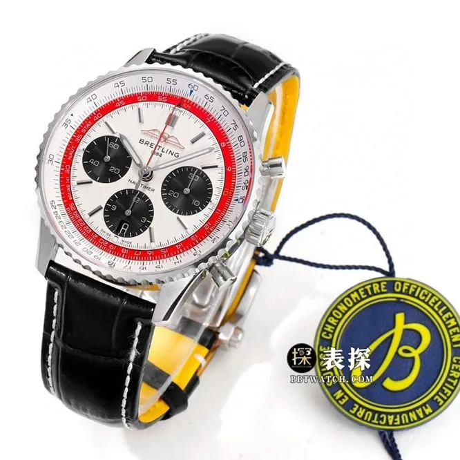 BLS aviation chronograph1Breitling1:1replica watch men's light yellow plate leather strap model AB01383B1G1P1side live photo