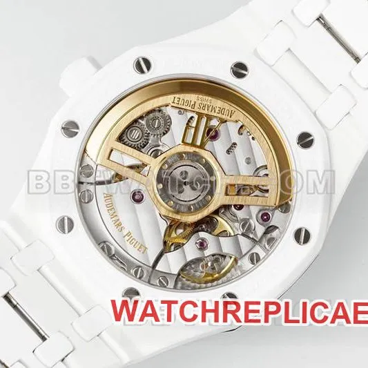 Audemars Piguettop-tier watch APS factory Royal Oak flower pattern dial white ceramicsteel bracelet model 15500caseback live photo
