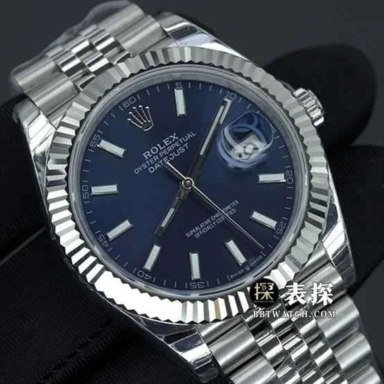 JVS FactoryRolex log top-tier 1:1super watch men's blue dialsteel bracelet model pictures and price caseback live photo