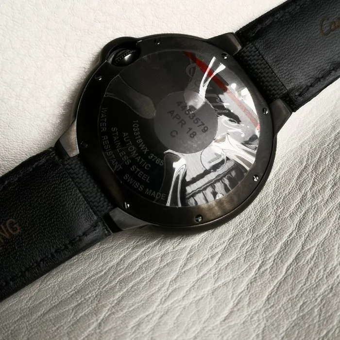 top-tier watch Cartier men's black dial blue balloon mechanical leather strap watch clasp picture
