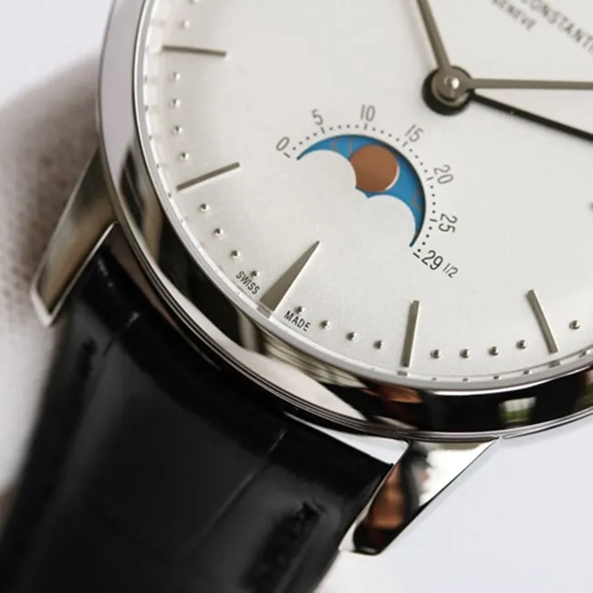 top-tier watch Vacheron Constantin men's white dial black belt heritage series automatic movement watch movement picture