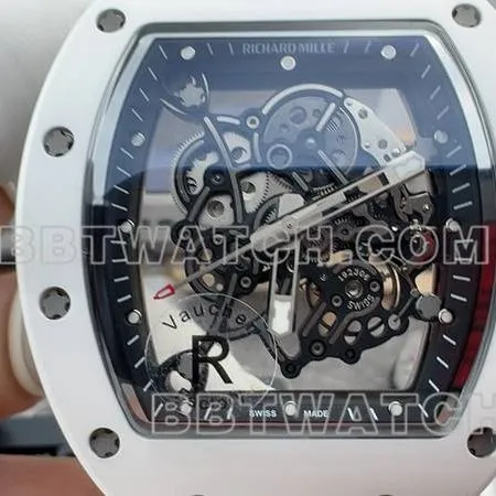 Richard Milletop-tier watch R factory hollow plate white rubber model RM055front live photo