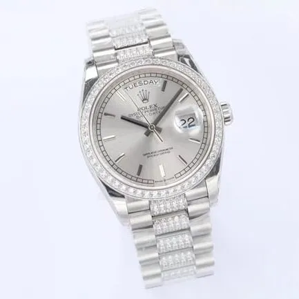 EW Factorytop-tier replicaRolexsuper watch men's gray plate steel braceletDatejust series automatic movement watch side view