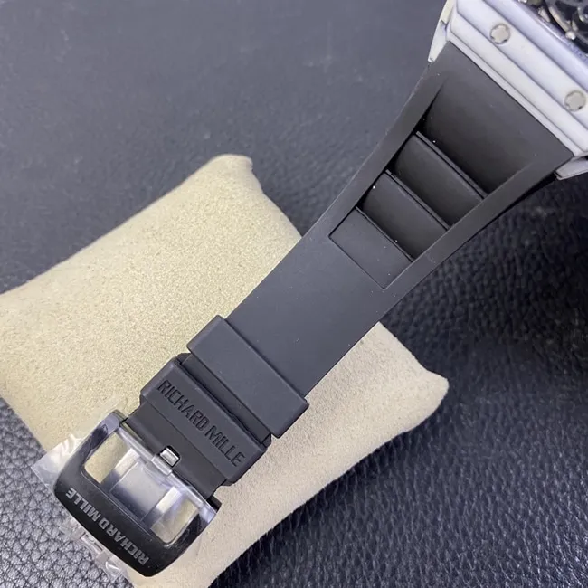 JB factory top-tier watch Richard Mille skull real tourbillon automatic movement men's black dialrubber strap watch front view