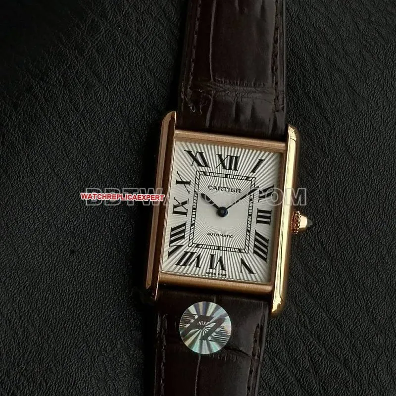 Cartier1:1replica watch F1 factory tank white dialrose gold case 2899MCmovementleather strap model front live photo