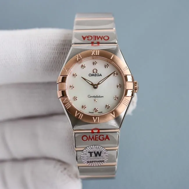 TW factory top-tier replicaOmega watch constellation series quartz women's white dialsteel bracelet watch front view
