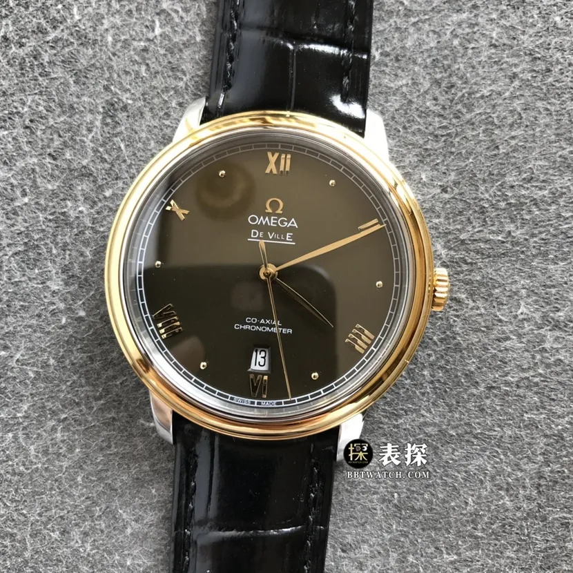 Omega Diefei watch men's black dialyellow goldleather strap picture and price caseback live photo