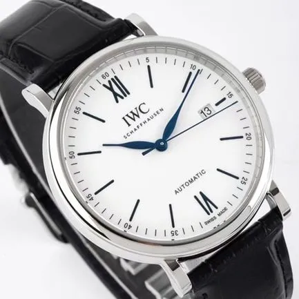 ZF Factorytop-tier watch IWC white dial black belt Portofino series leather strap automatic movement watch side view