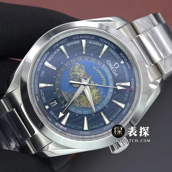 VS FactorySeamasterOmega1:1replica watch blue dial world time steel bracelet model 220.10.43.22.03.001braceletlive photos