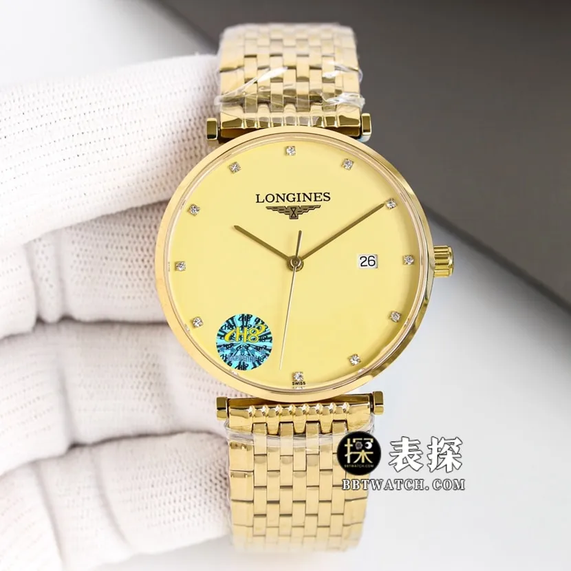 Gala Longines collectible watches Men's Champagne Gold Plate Steel Strap Models
