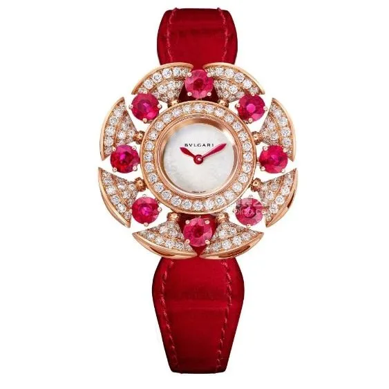 Bvlgari top white mother-of-pearl dial red model 103754 front real photo