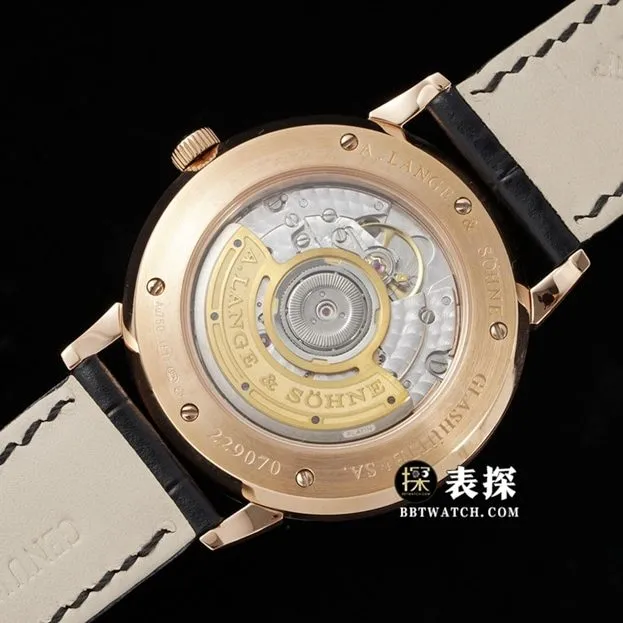 F8 Saxony Lange watch men's black aventurine disc rose goldleather strap model side live photo