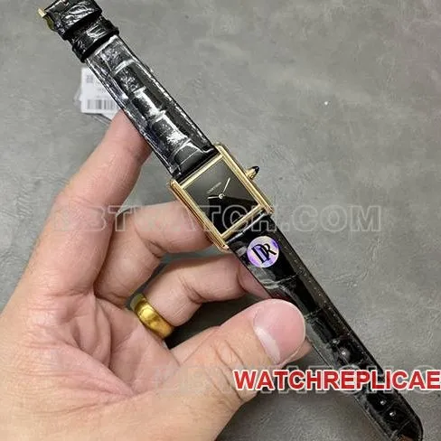 top-tier watch DR factory Cartier tank black dialquartz black braceletside live photo