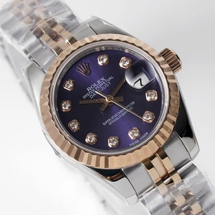 top-tier watch Rolex women's blue dialDatejuststeel bracelet watch clasp picture