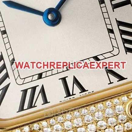 1:1replica watch Santos Cartiersilver dialyellow gold set with diamond bezelquartz movementcaseback live photo
