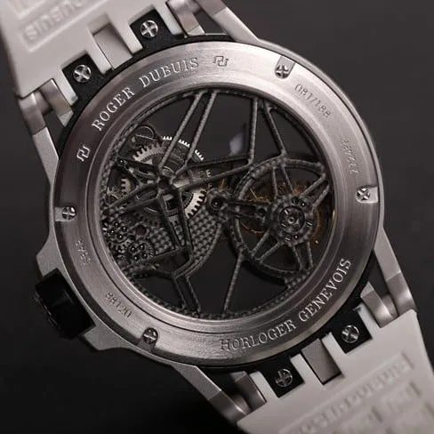 JB Factory Top Watch Roger Dubuis Excalibur Series Automatic Mechanical Tourbillon Black Dial White Rubber Strap Watch Front View
