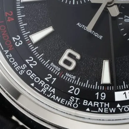 top-tiersuper cloneHKJaeger-LeCoultre Beichen series black dial world time chronograph men's watch detail shots