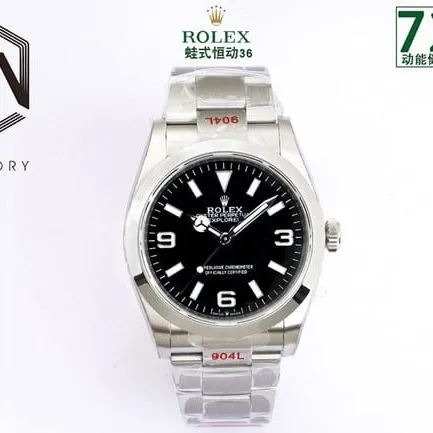 EW Factorytop-tier replicaRolex men's black dialsteel bracelet explorer type 36 series steel bracelet watch side view