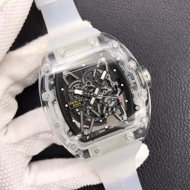 top-tier watch Richard MilleRM055 glass transparent series men's black dialrubber strap watch front view