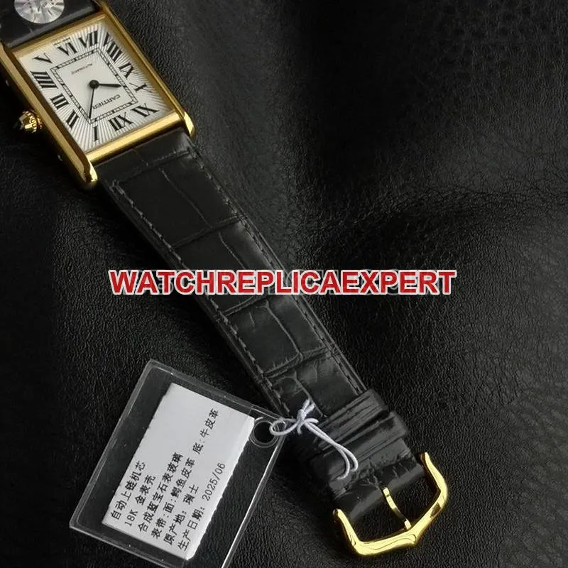 Cartier watch F1 factory tank white dialyellow gold case 2899MCmovementleather strap model front live photo