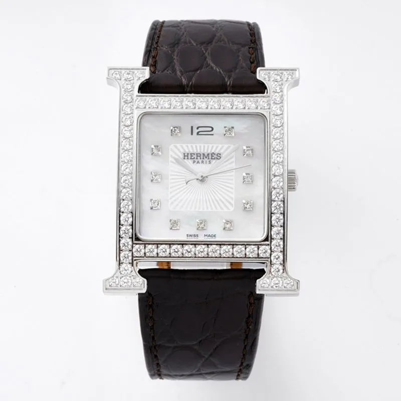Hermès top-tier watch HeureH three-hand series ladies quartzleather strap casual watch side view