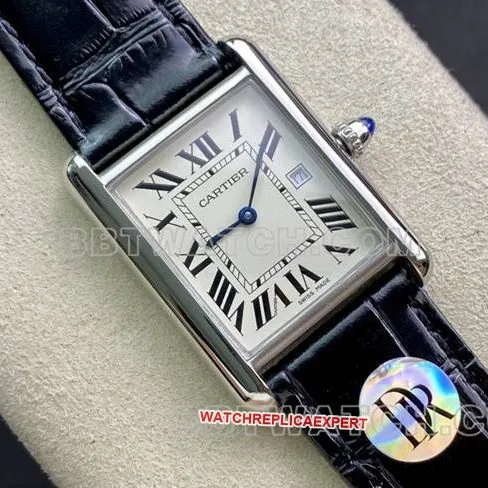 collectible watch DR factory tank Cartierwhite dial small quartz black braceletcaseback live photo