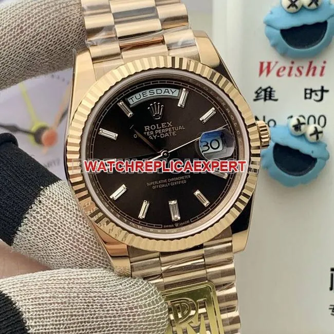 collectible watch Rolexrose goldPPM factory Day-Date mechanical brown dial caseback live photo