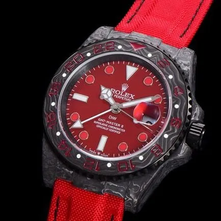 JH factory top-tier replicaRolex watch men's red plate red strap automatic movement nylon belt side view