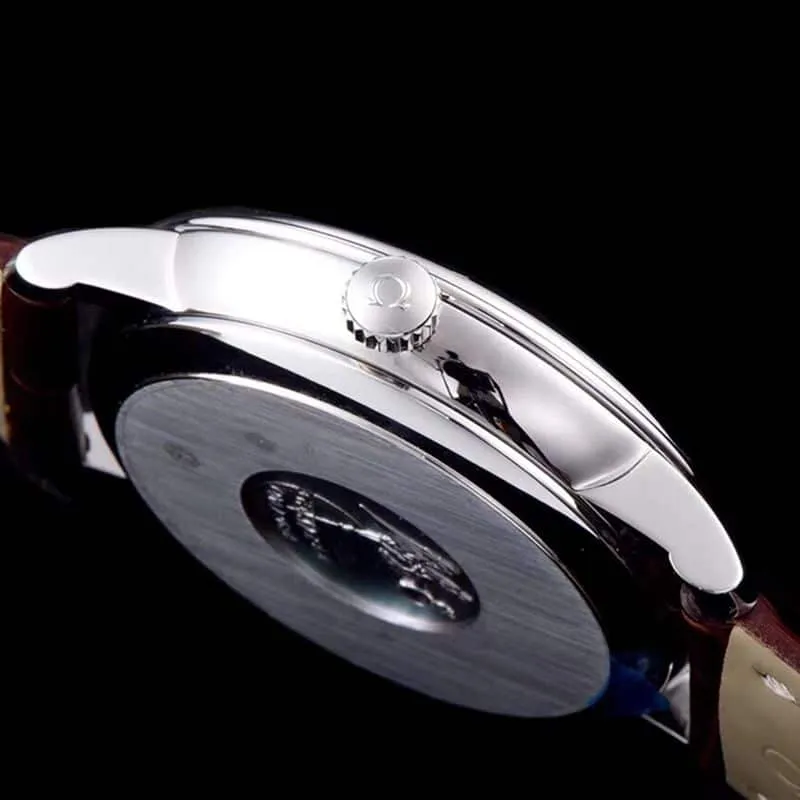 super cloneOmega watch disc flying business series men's mechanical ultra-thin watch brown bracelet track butterfly flying back cover picture