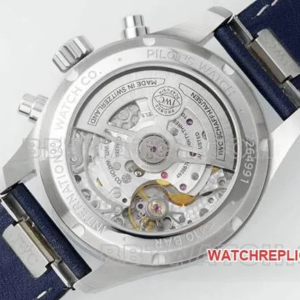 IWC collectible watch APS factory pilot blue dialchronograph69385movementleather strap caseback live photo