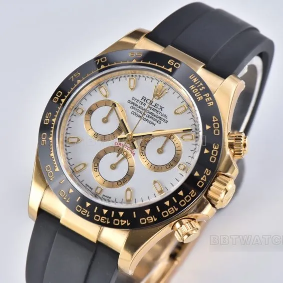 C Factory RolexDaytona1:1super clonewhite dialyellow gold rubber model m116518ln-0041front live photo