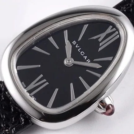 BV factory top-tier watch BvlgariSerpenti series women's black dial black belt quartzleather strap watch back cover picture
