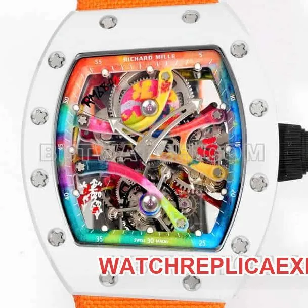 Richard Mille men's top-tier 1:1high-quality graffiti tourbillon orange leather model RM 68-01front live photo
