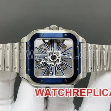 watch CartierMLF factory Santos blue hollow disc mechanical side live photo