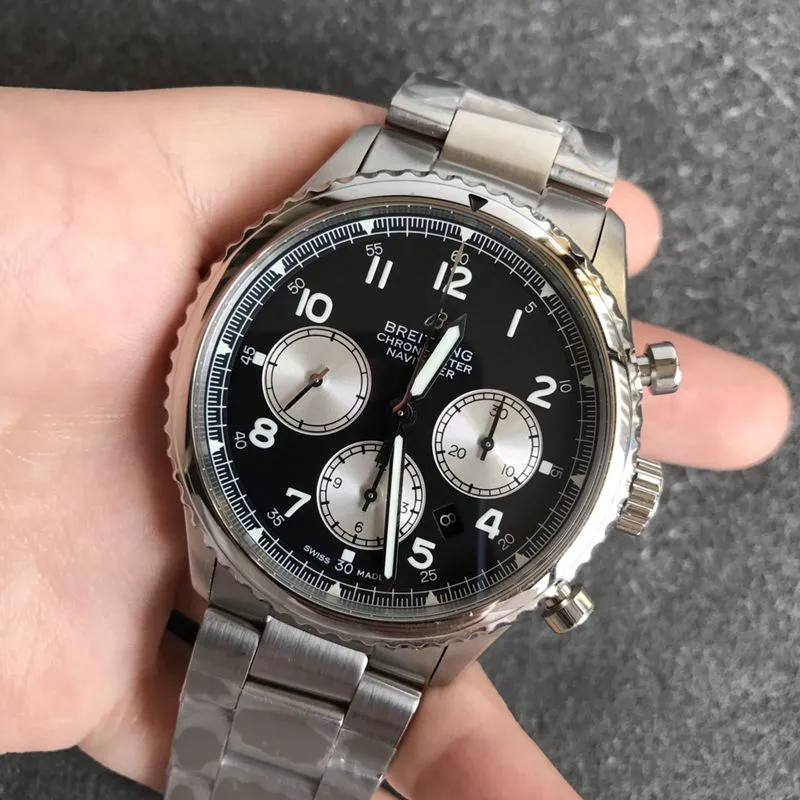 Breitlingtop-tiersuper watch pilot 8 series men's steel braceletblack dial watch clasp picture