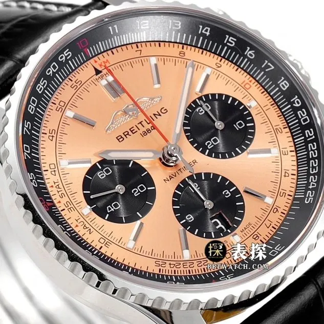 BLS aviation chronographBreitling1:1replica watch copper dial leather strap model AB0138241K1P1side live photo