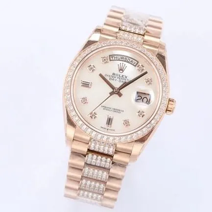 EW Factorytop-tier replicaRolex1:1 watch men's gold plate gold band 2021 new automatic movementday displayDatejust series watch front view