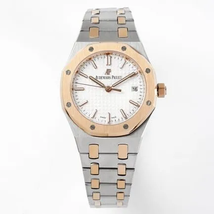 8F factory top-tier replicaAudemars Piguetsuper watch women's white dialsteel bracelet34mm Royal Oakautomatic movement watch clasp picture